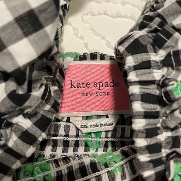 Kate Spade Gingham Voile Smocked Dress black white Kelly green -XXL-worn 1x - Picture 4 of 5